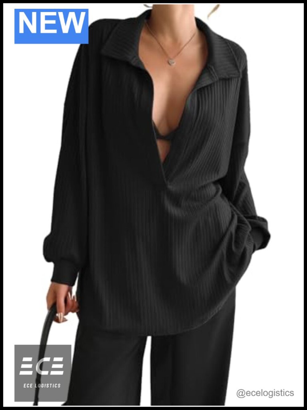 Oversized Deep V Neck Ribbed Knit Pullover Sweatshirt Casual Long Sleeve Top